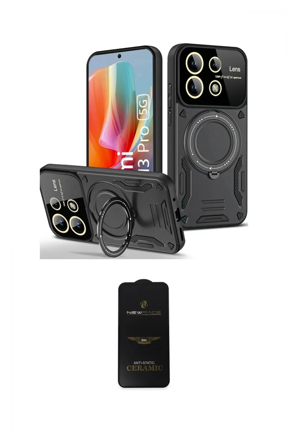 ieg™ Redmi Note 13 Pro 5G Kılıf Kıvılcım Modern Serisi - Siyah 6D Antistatik Mat Seramik Hayalet Nano Ekran Koruyucu