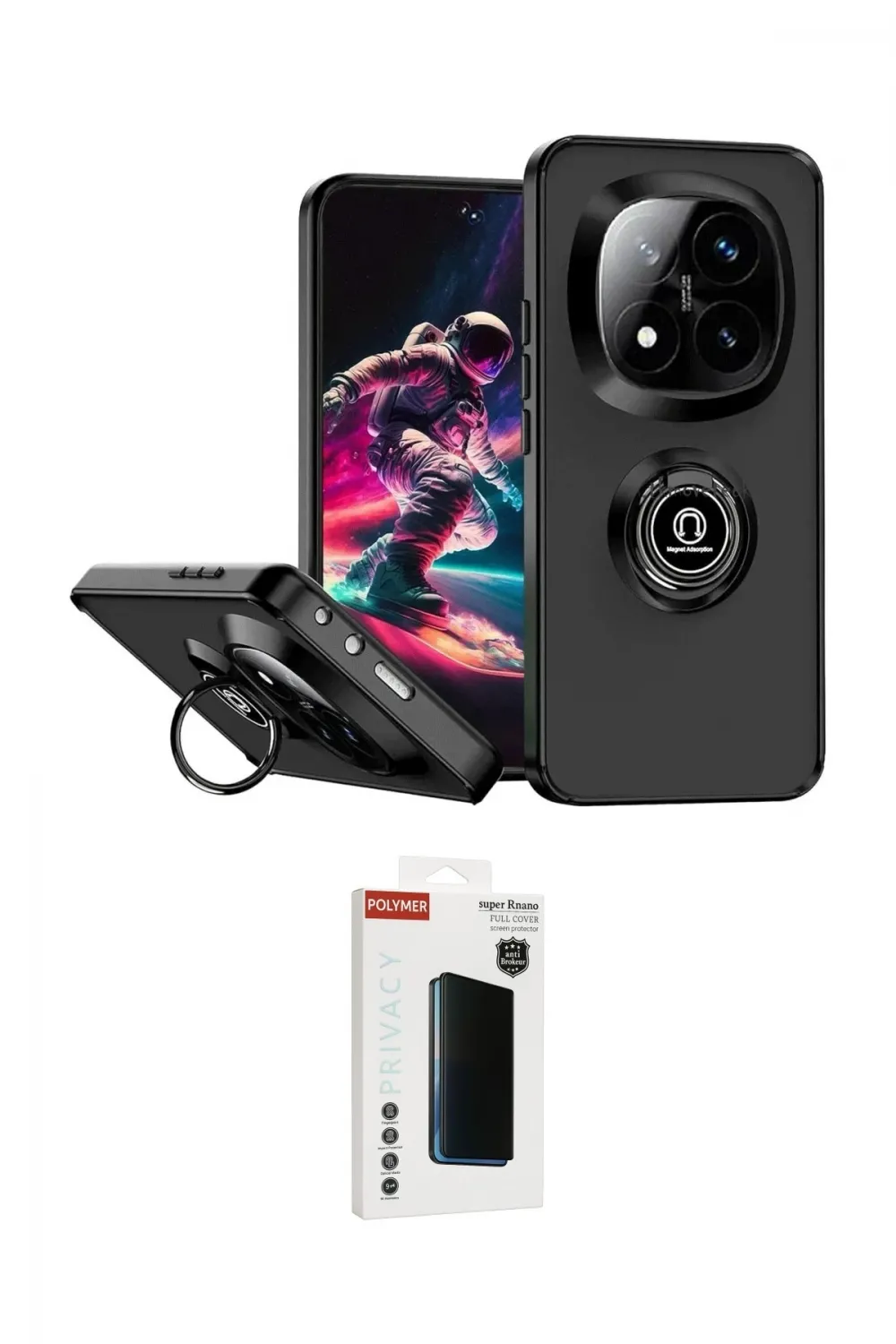 ieg™ Redmi Note 14 Pro Plus Kılıf Yörünge Çizgi - Siyah Hayalet Polymer Nano Ekran Koruyucu