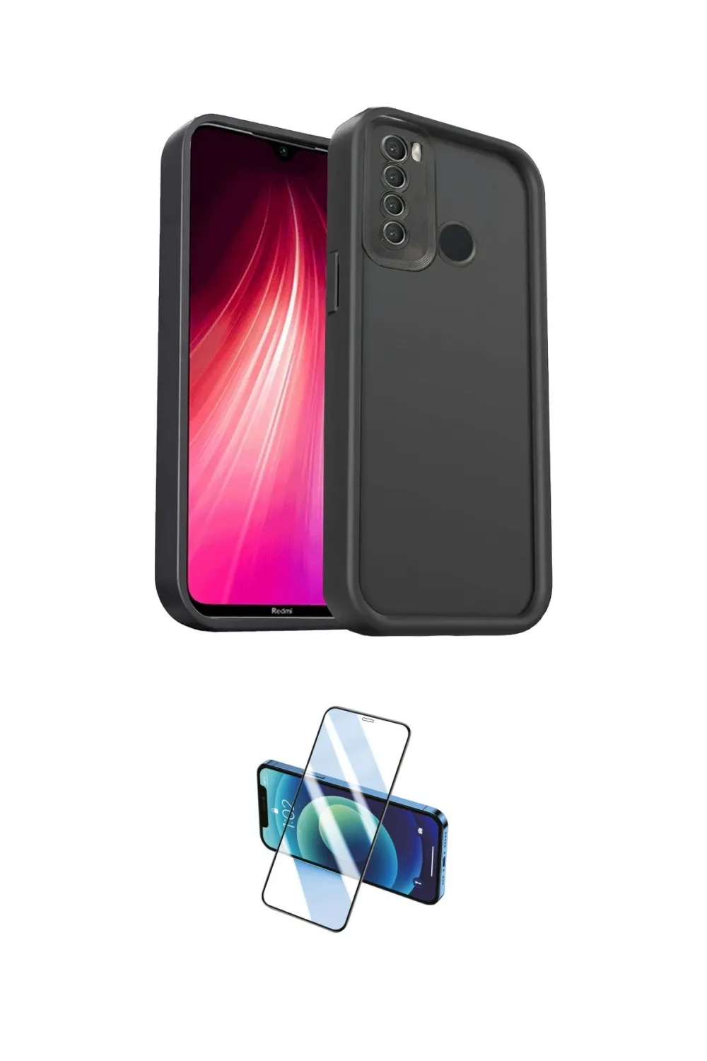 ieg™ Redmi Note 8 Kılıf Yankı Yansıma Özel Seri - Siyah 3D Antistatik Cam Ekran Koruyucu