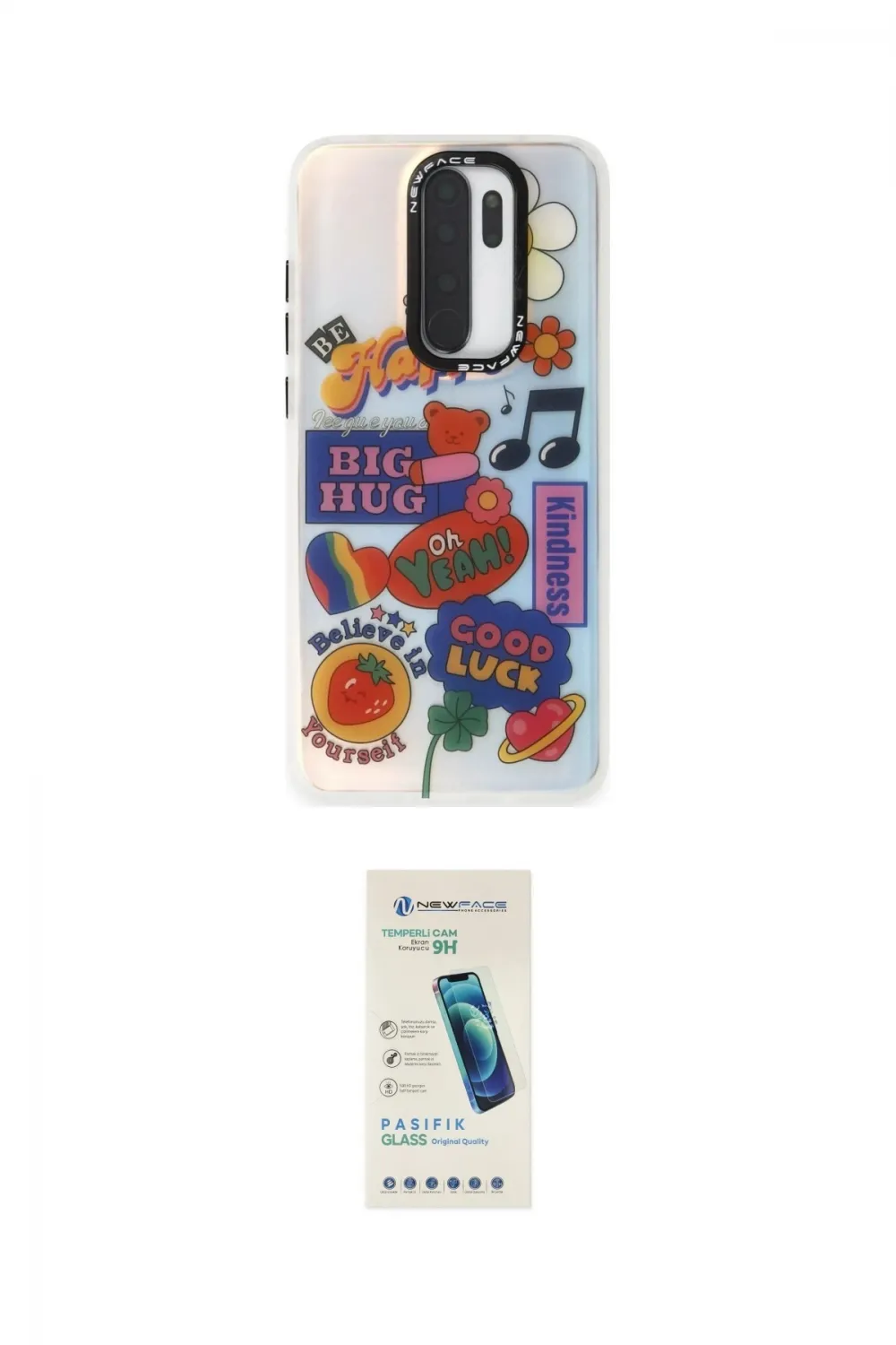 ieg™ Redmi Note 8 Pro Kılıf Siluet Çizgi Koleksiyonu - Şeffaf Pasifik Cam Ekran Koruyucu