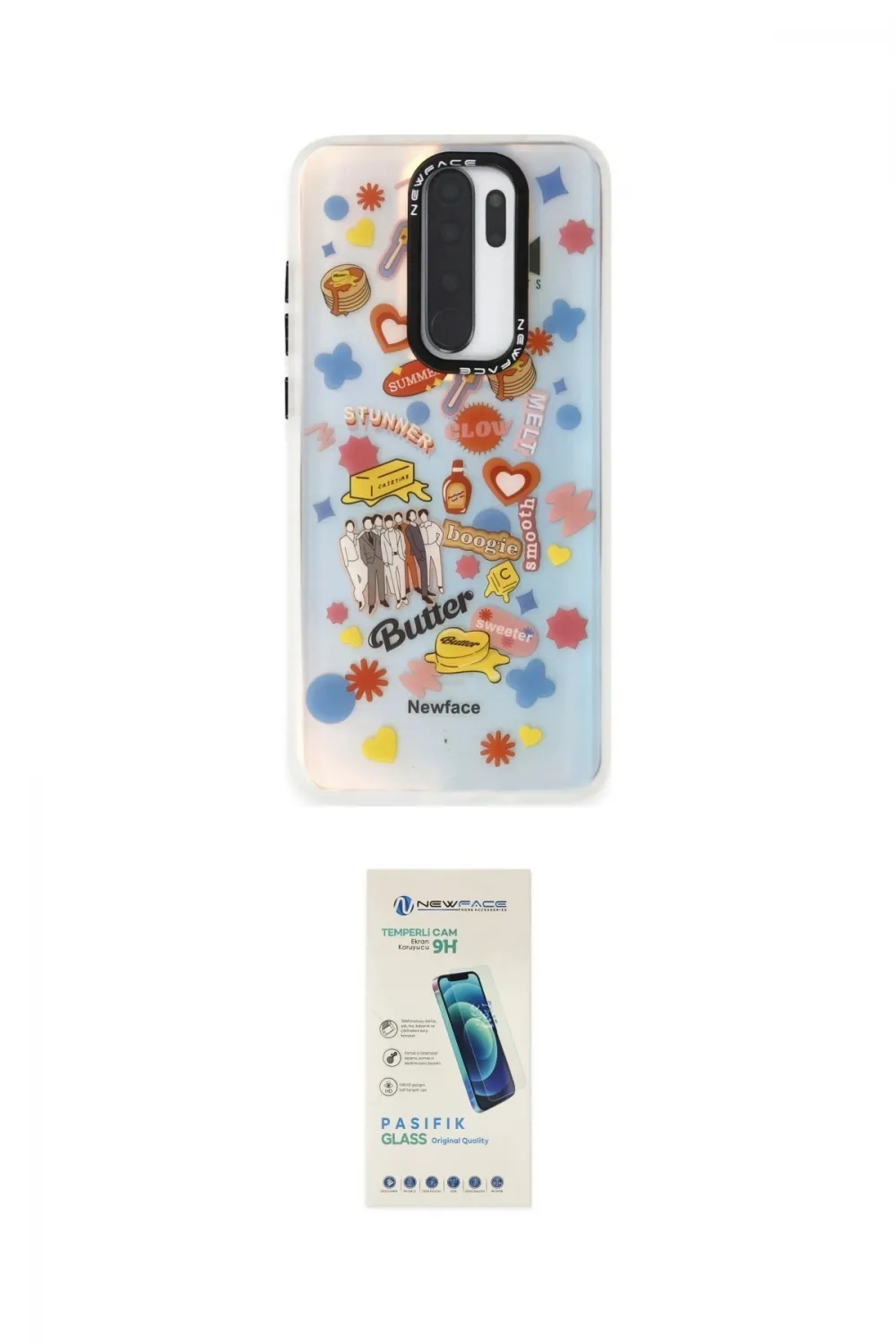 ieg™ Redmi Note 8 Pro Kılıf Siluet Çizgi Koleksiyonu - Şeffaf Pasifik Cam Ekran Koruyucu