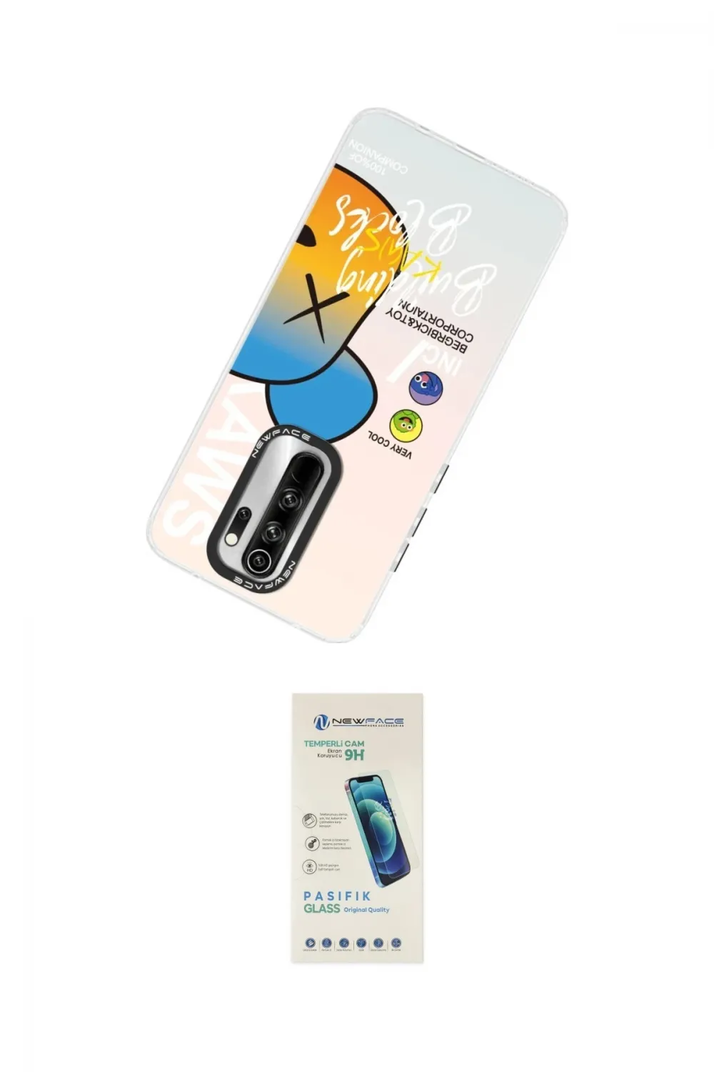 ieg™ Redmi Note 8 Pro Kılıf Siluet Çizgi Koleksiyonu - Şeffaf Pasifik Cam Ekran Koruyucu