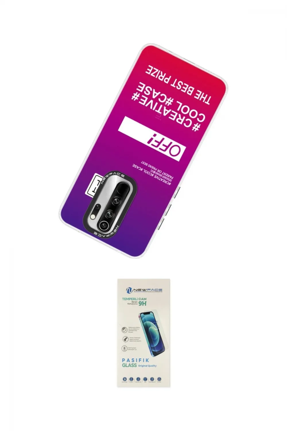 ieg™ Redmi Note 8 Pro Kılıf Siluet Çizgi Koleksiyonu - Şeffaf Pasifik Cam Ekran Koruyucu