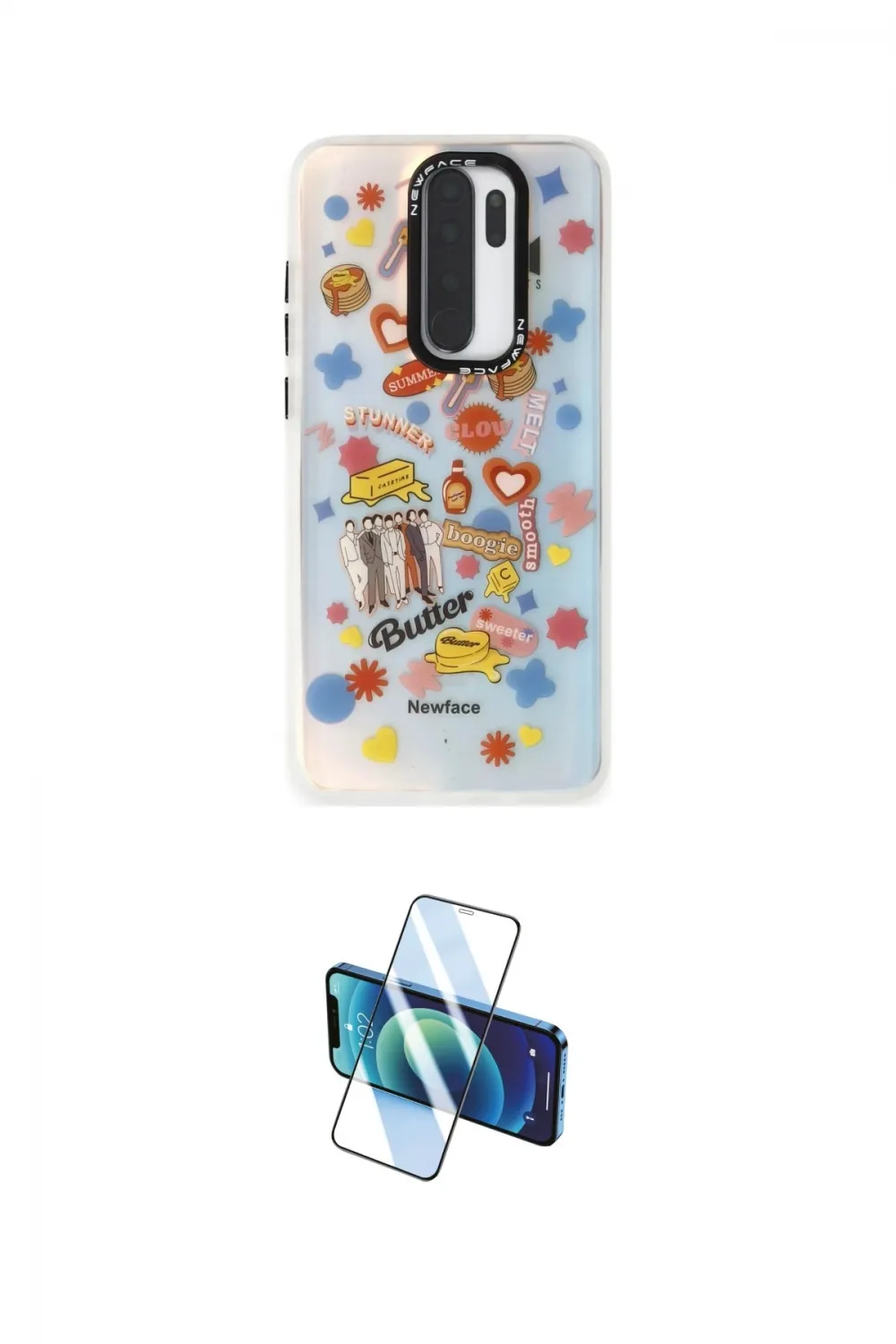 ieg™ Redmi Note 8 Pro Kılıf Siluet Çizgi Koleksiyonu - Siyah 3D Antistatik Cam Ekran Koruyucu