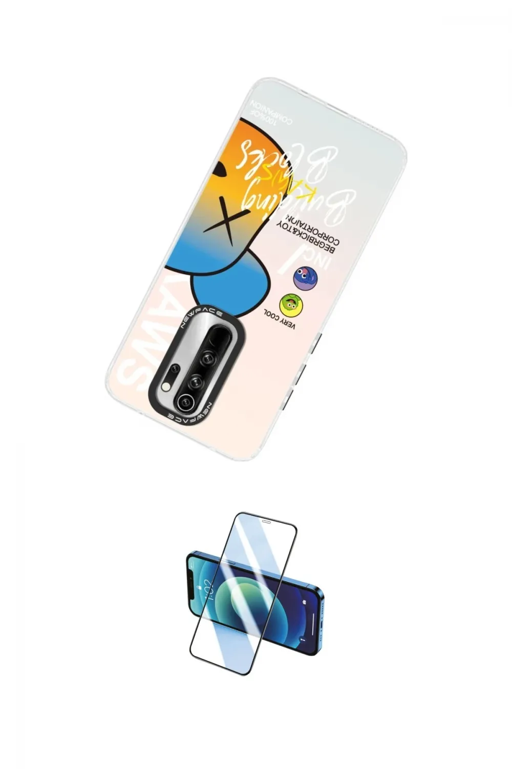 ieg™ Redmi Note 8 Pro Kılıf Siluet Çizgi Koleksiyonu - Siyah 3D Antistatik Cam Ekran Koruyucu