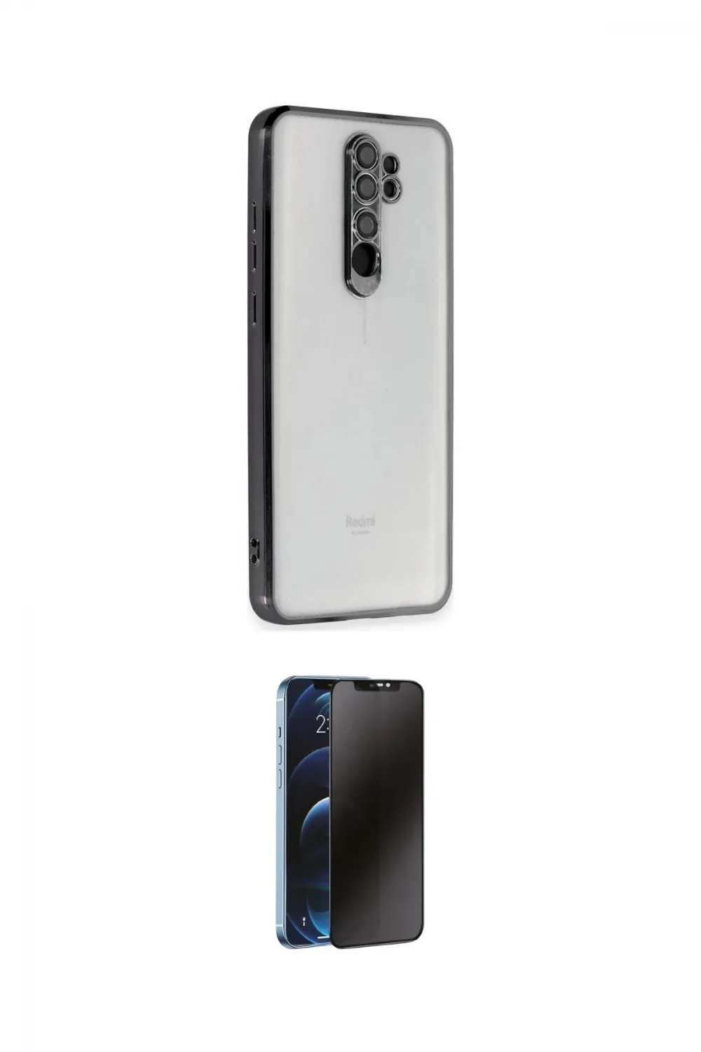 ieg™ Redmi Note 8 Pro Kılıf Vadi Minimal - Siyah 3D Antistatik Hayalet Cam Ekran Koruyucu