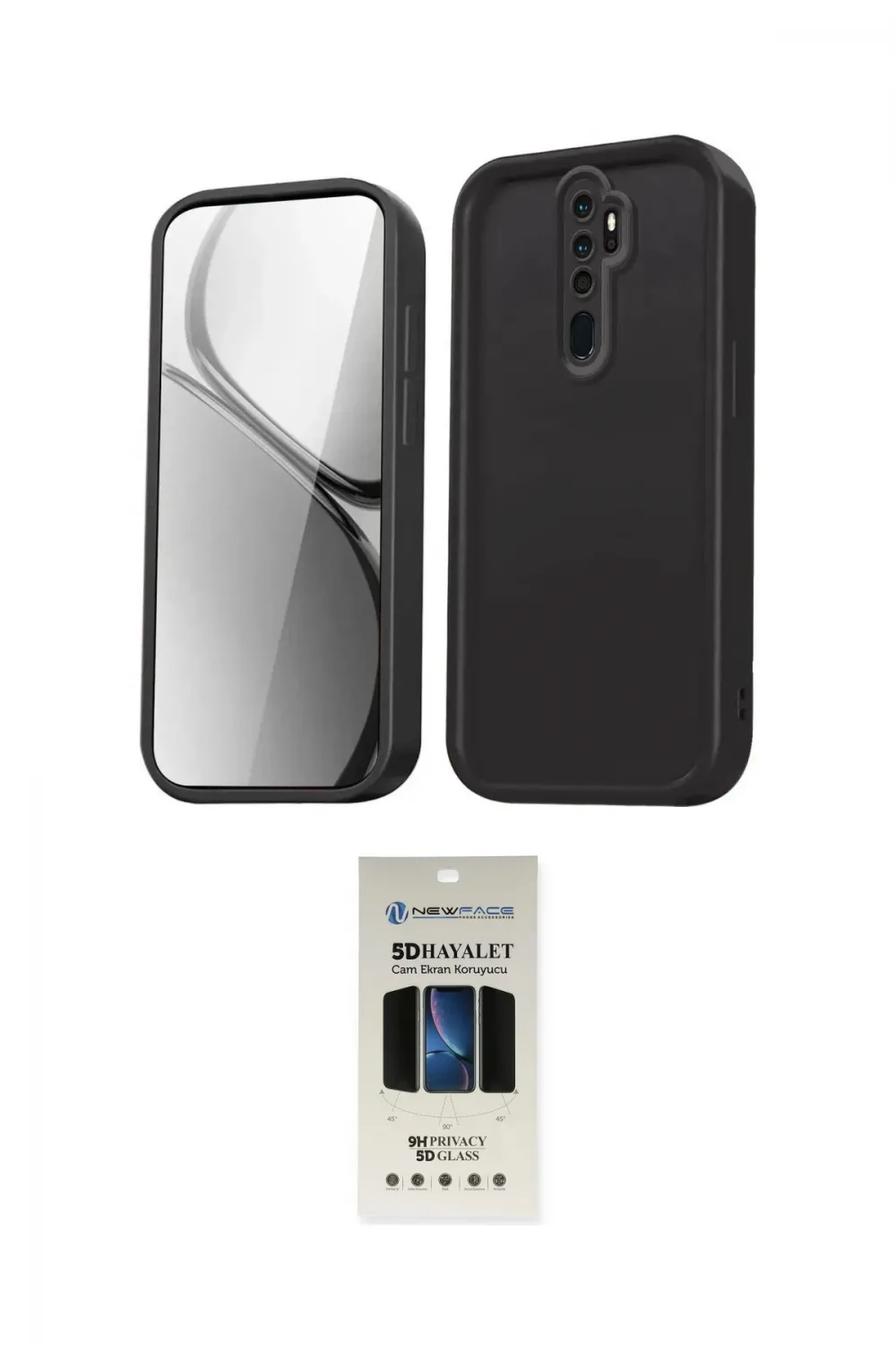 ieg™ Redmi Note 8 Pro Kılıf Yankı Yansıma Özel Seri - Siyah 5D Hayalet Cam Ekran Koruyucu