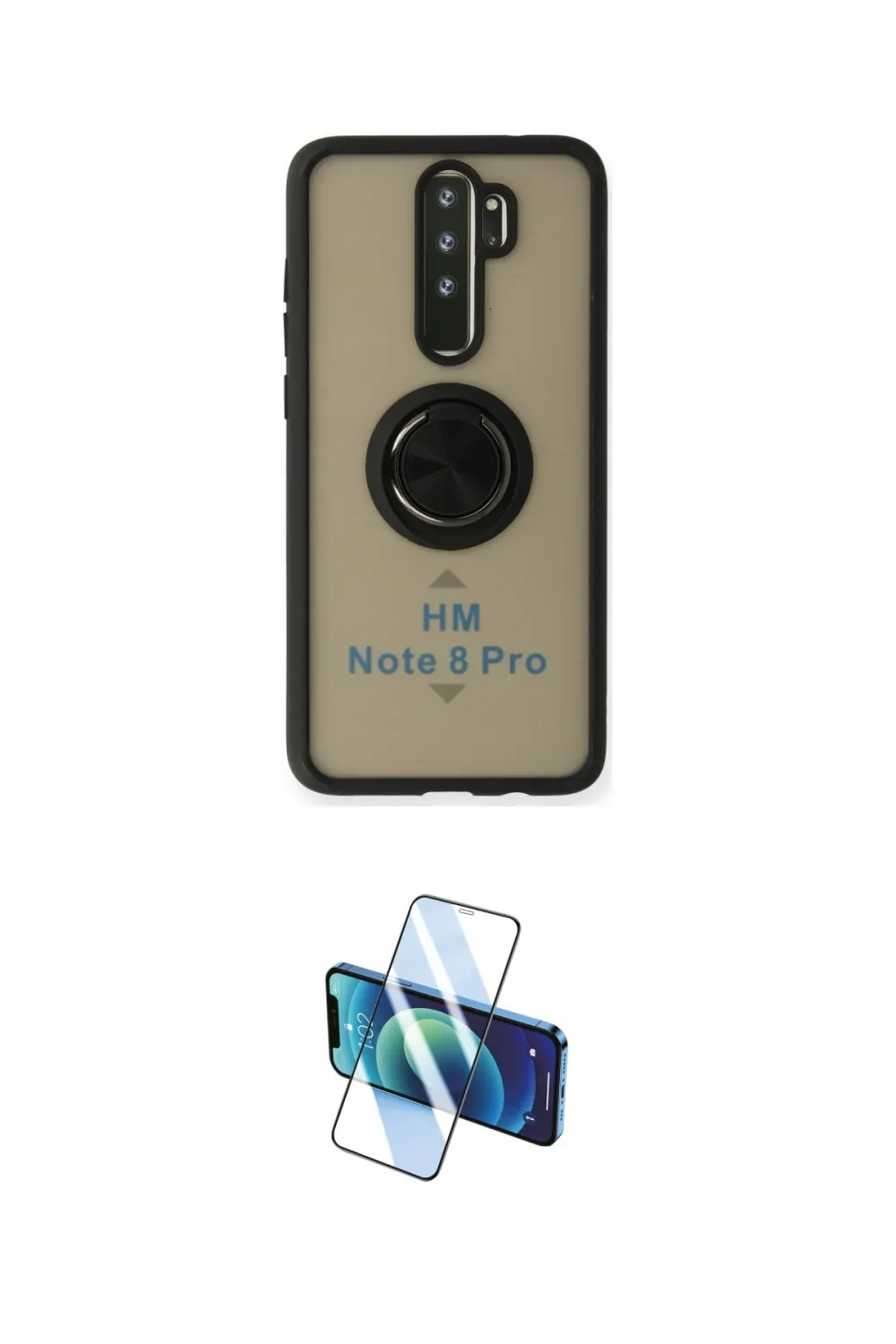 ieg™ Redmi Note 8 Pro Kılıf Yörünge Çizgi - Siyah 3D Antistatik Cam Ekran Koruyucu