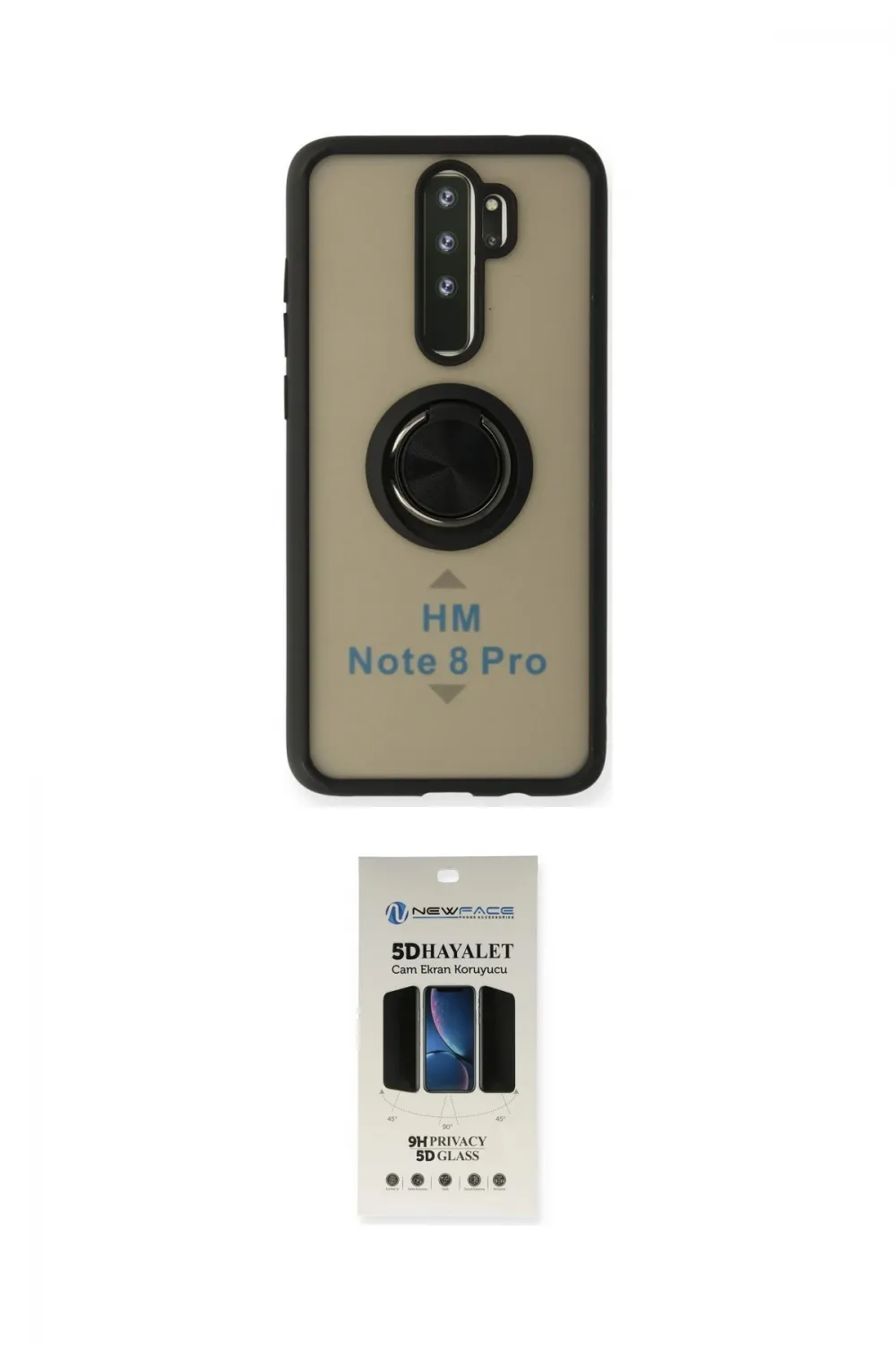ieg™ Redmi Note 8 Pro Kılıf Yörünge Çizgi - Siyah 5D Hayalet Cam Ekran Koruyucu