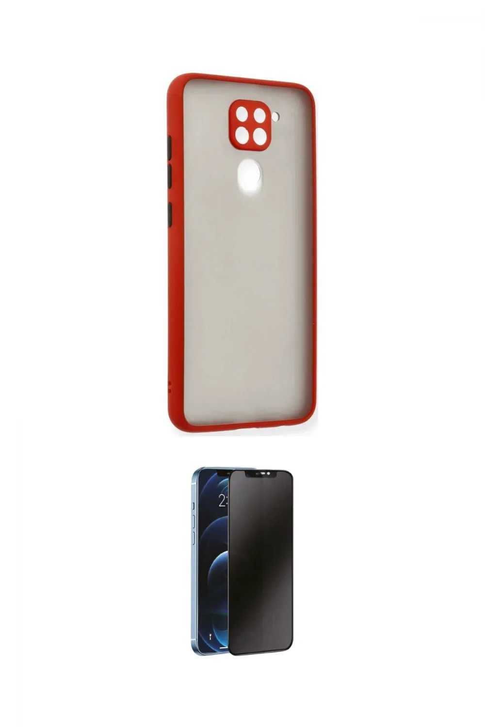 ieg™ Redmi Note 9 Kılıf Ahenk Çizgi Serisi - Siyah 3D Antistatik Hayalet Cam Ekran Koruyucu