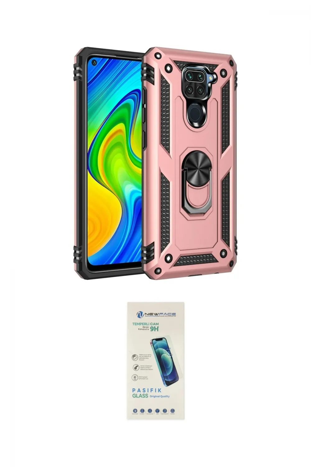 ieg™ Redmi Note 9 Kılıf Ahenk Klasik Koleksiyonu - Şeffaf Pasifik Cam Ekran Koruyucu