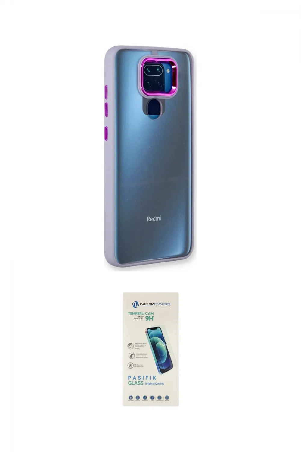 ieg™ Redmi Note 9 Kılıf Eksen Doku Prime - Şeffaf Pasifik Cam Ekran Koruyucu