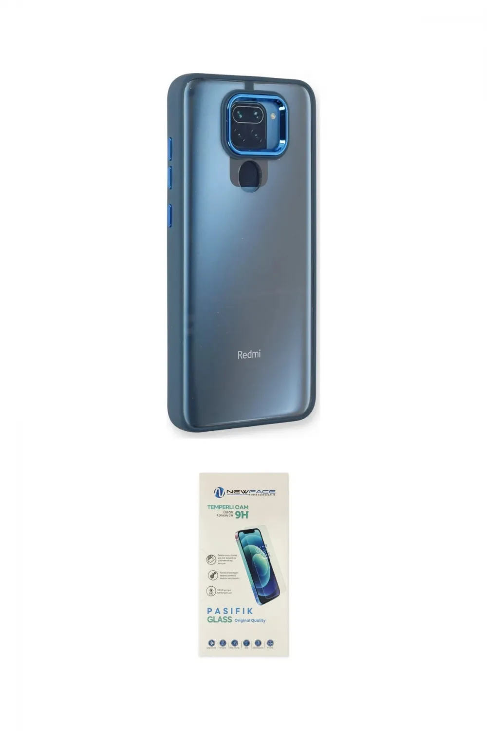 ieg™ Redmi Note 9 Kılıf Eksen Doku Prime - Şeffaf Pasifik Cam Ekran Koruyucu
