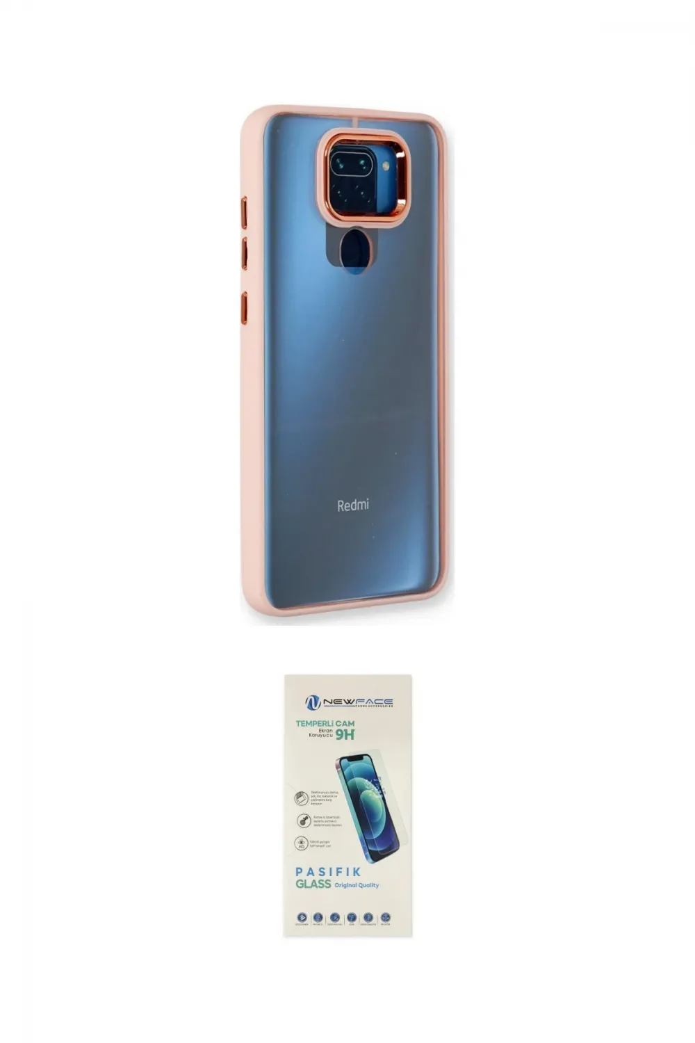 ieg™ Redmi Note 9 Kılıf Eksen Doku Prime - Şeffaf Pasifik Cam Ekran Koruyucu