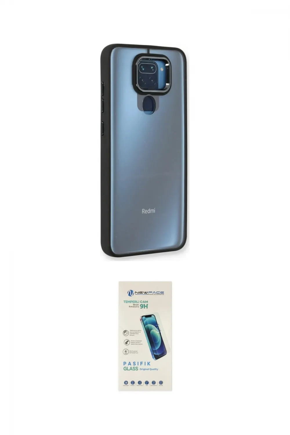 ieg™ Redmi Note 9 Kılıf Eksen Doku Prime - Şeffaf Pasifik Cam Ekran Koruyucu