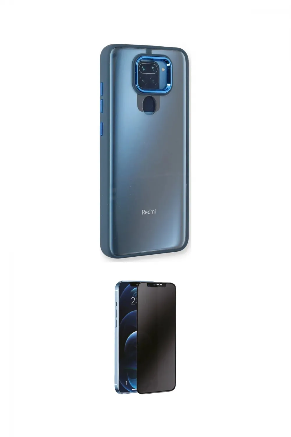 ieg™ Redmi Note 9 Kılıf Eksen Doku Prime - Siyah 3D Antistatik Hayalet Cam Ekran Koruyucu