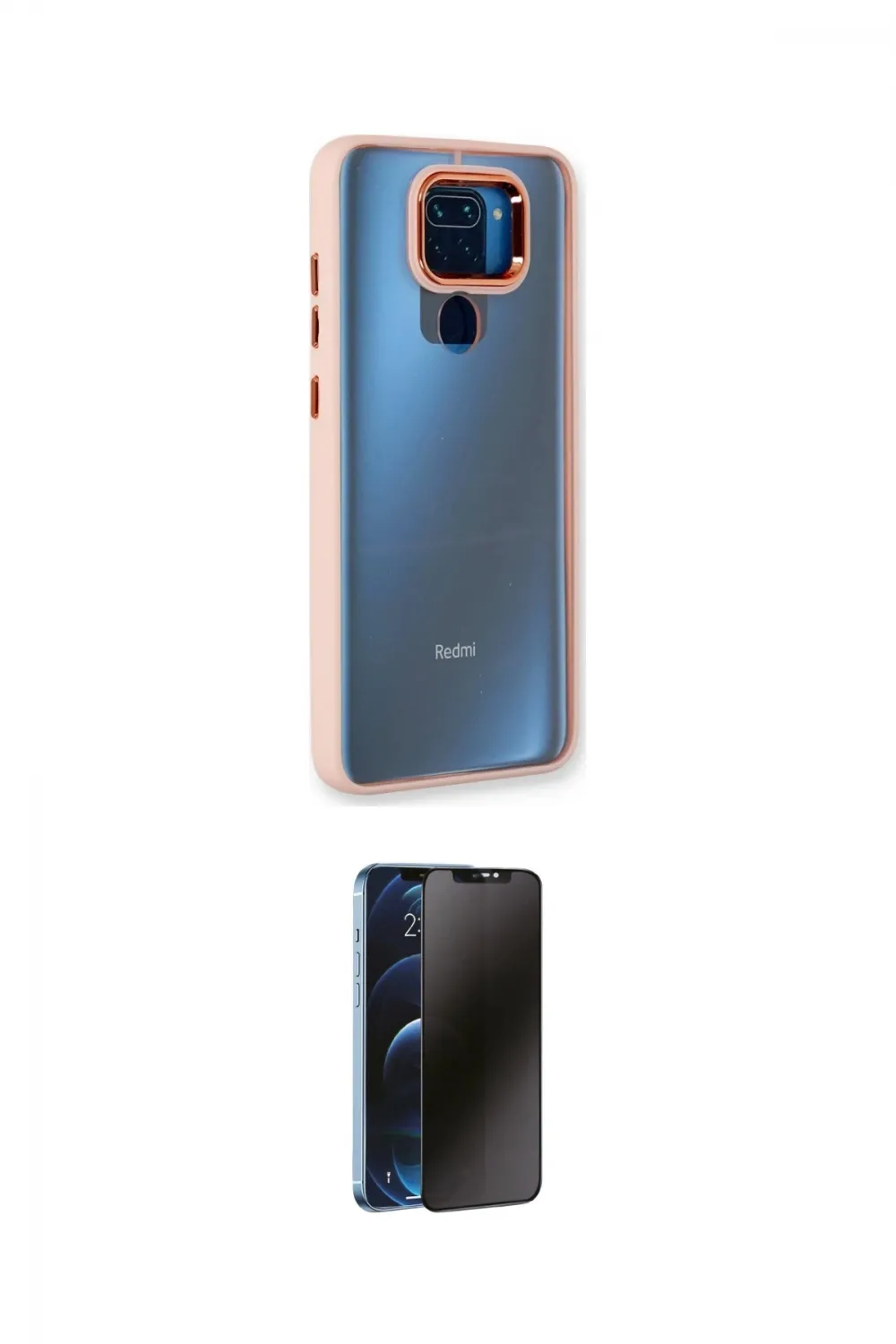 ieg™ Redmi Note 9 Kılıf Eksen Doku Prime - Siyah 3D Antistatik Hayalet Cam Ekran Koruyucu