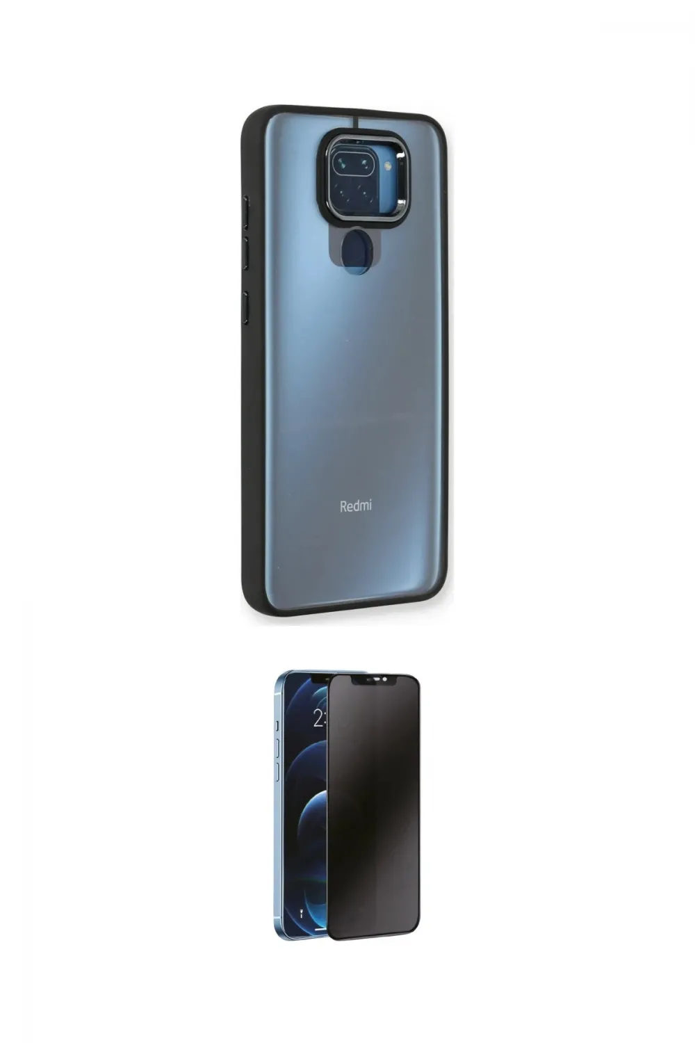ieg™ Redmi Note 9 Kılıf Eksen Doku Prime - Siyah 3D Antistatik Hayalet Cam Ekran Koruyucu