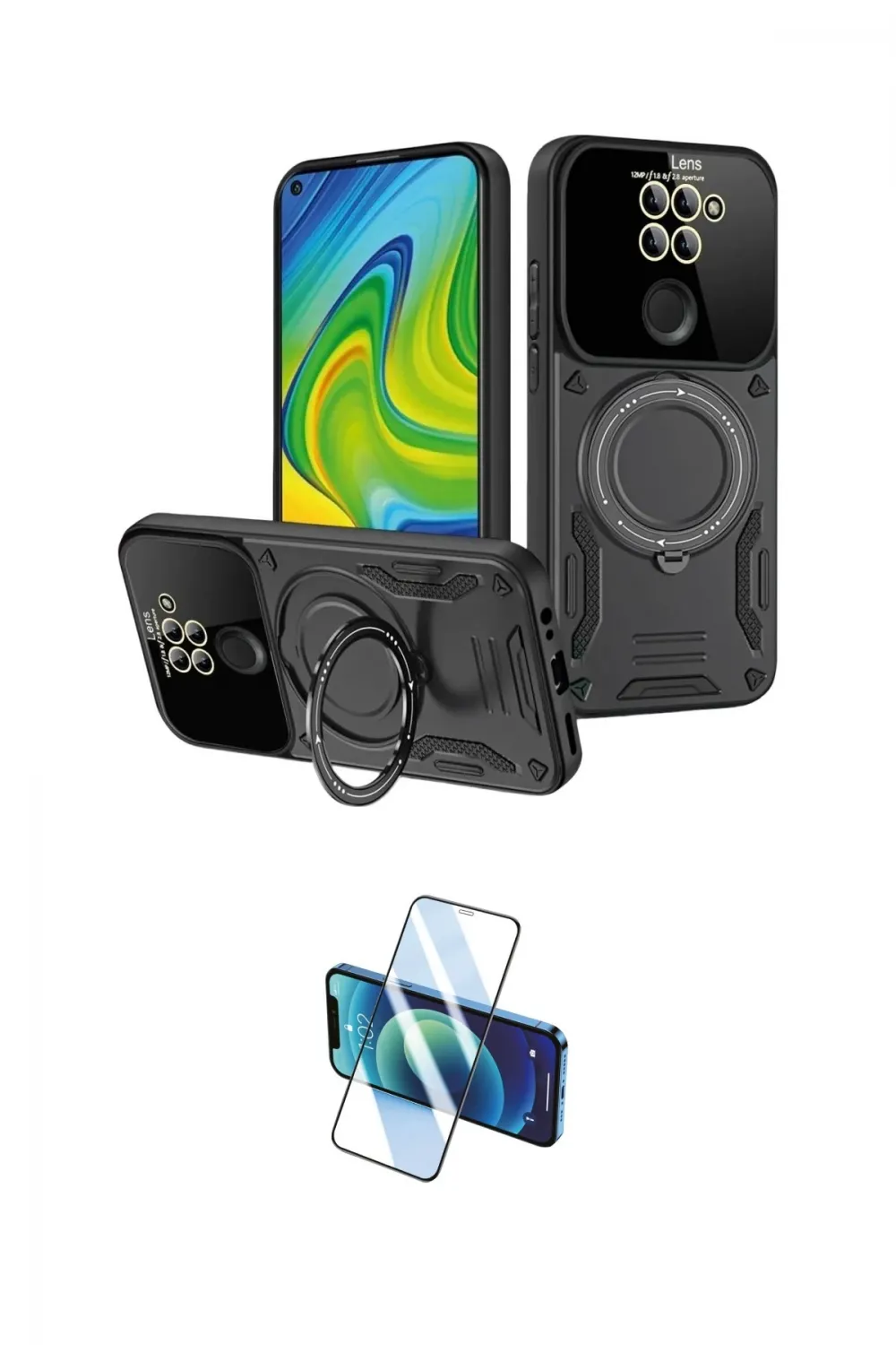 ieg™ Redmi Note 9 Kılıf Kıvılcım Modern Serisi - Siyah 3D Antistatik Seramik Nano Ekran Koruyucu