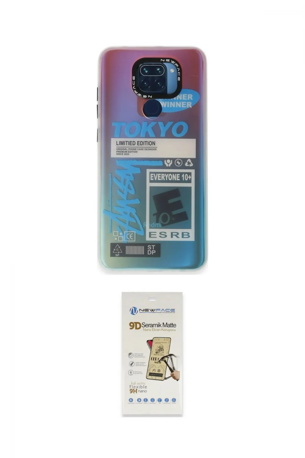 ieg™ Redmi Note 9 Kılıf Siluet Çizgi Koleksiyonu - Siyah Mat Seramik Nano Ekran Koruyucu