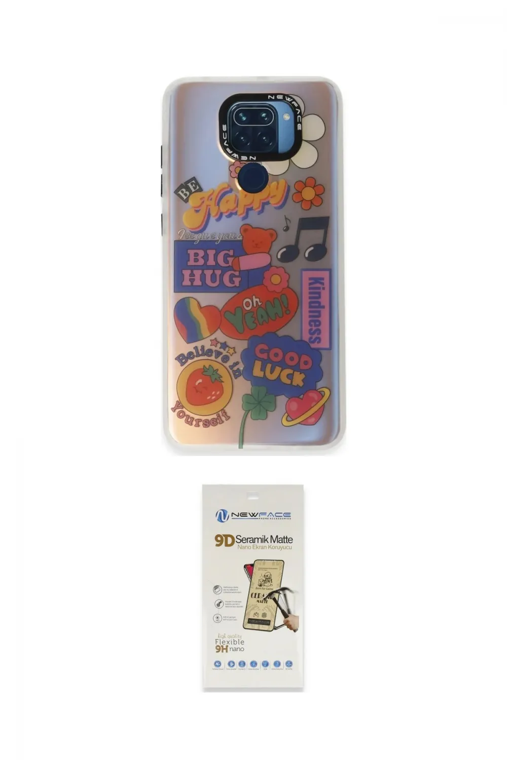 ieg™ Redmi Note 9 Kılıf Siluet Çizgi Koleksiyonu - Siyah Mat Seramik Nano Ekran Koruyucu