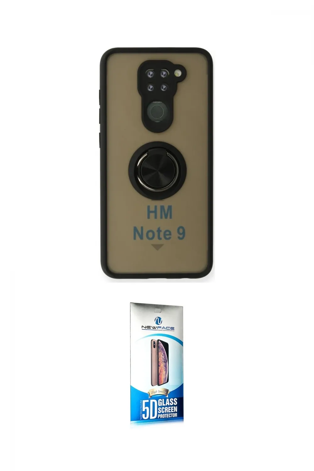 ieg™ Redmi Note 9 Kılıf Yörünge Çizgi - Siyah 5D Eko Cam Ekran Koruyucu