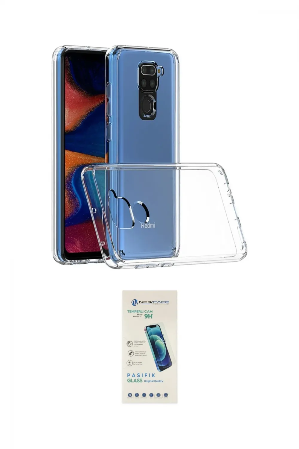 ieg™ Redmi Note 9 Kılıf Zirve Doku - Şeffaf Pasifik Cam Ekran Koruyucu