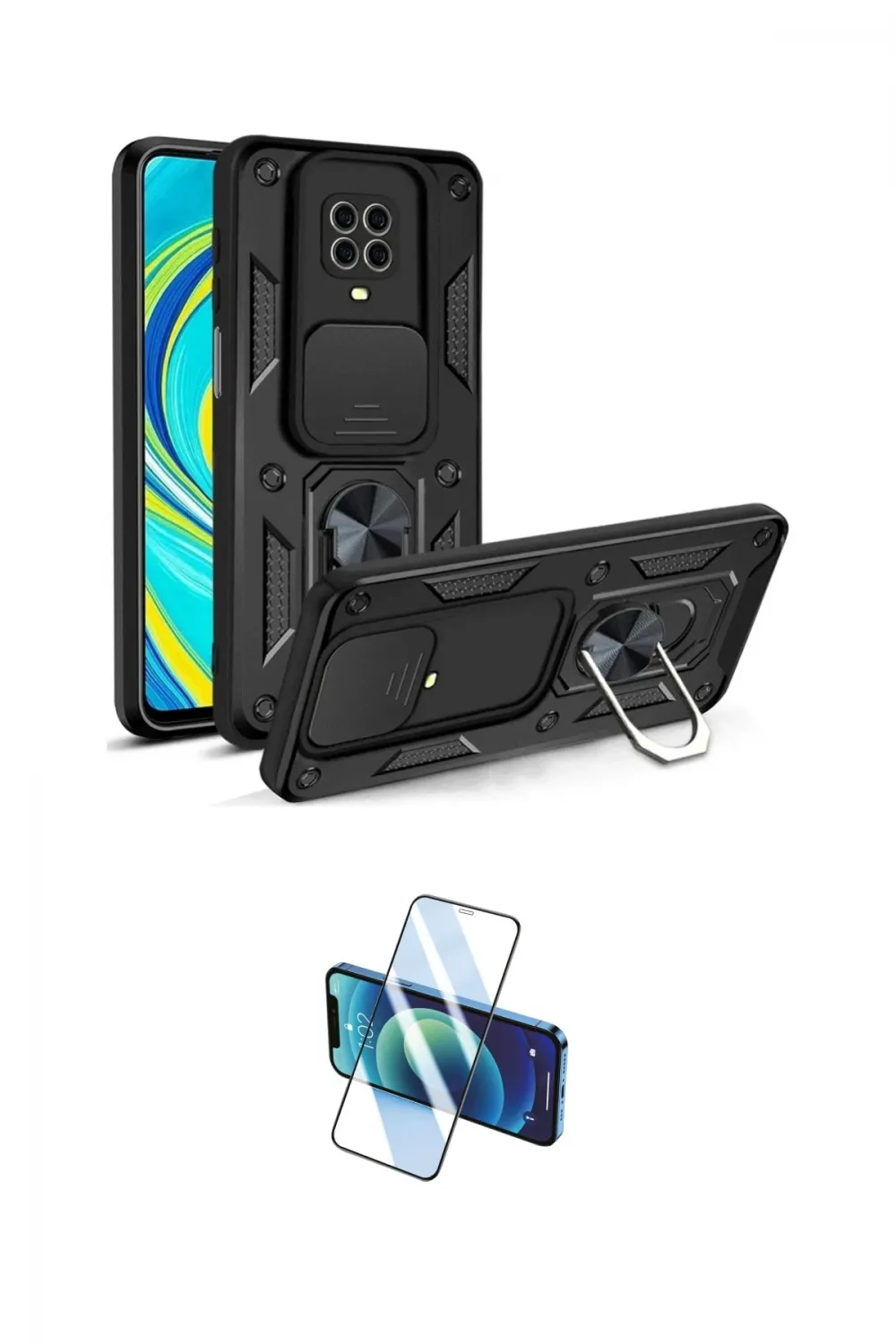 ieg™ Redmi Note 9 Pro Kılıf Ahenk Klasik - Siyah 3D Antistatik Cam Ekran Koruyucu