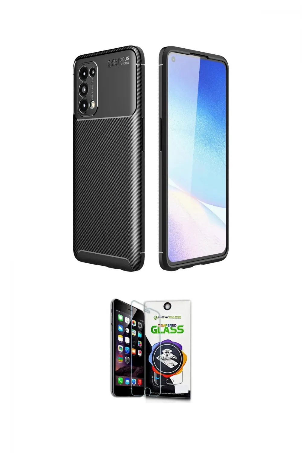 ieg™ Reno 5 Kılıf Eksen Form Prime - Şeffaf Temperli Cam Ekran Koruyucu