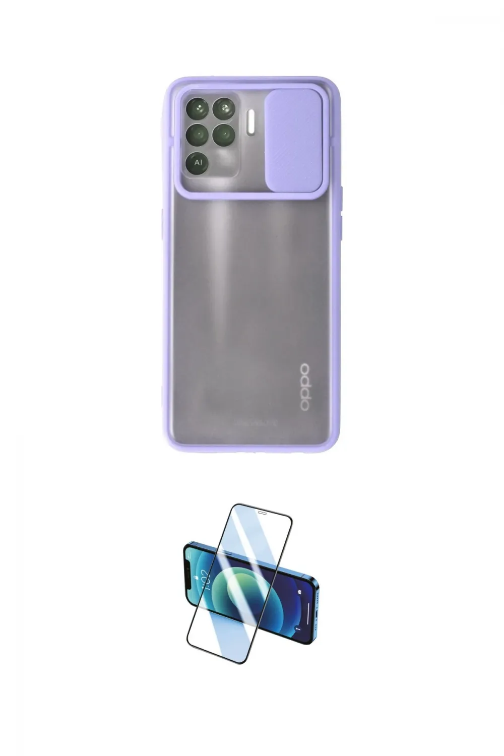 ieg™ Reno 5 Lite Kılıf Vadi Çizgi - Siyah 3D Antistatik Cam Ekran Koruyucu