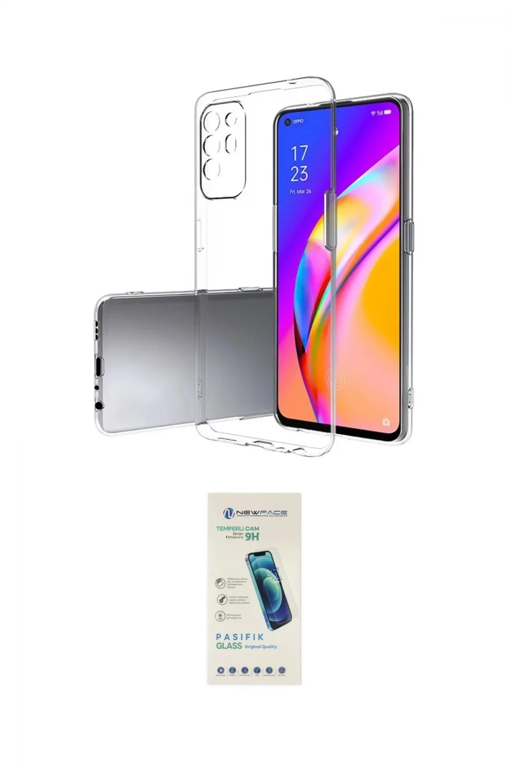 ieg™ Reno 5 Lite Kılıf Zirve Doku - Şeffaf Pasifik Cam Ekran Koruyucu
