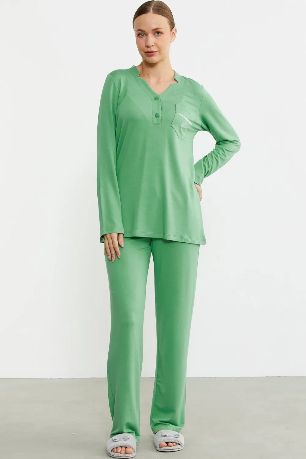 ieg™ Sementa 76438 Yarım Düğmeli Cep Detaylı Pijama Takım
