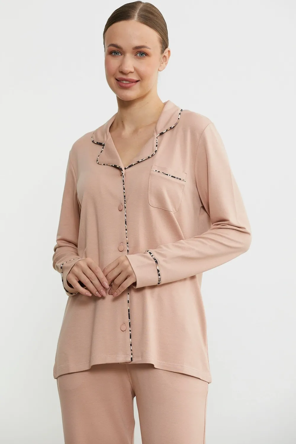 ieg™ Sementa 76444 Düz Renk Gömlek Model Pijama Takım