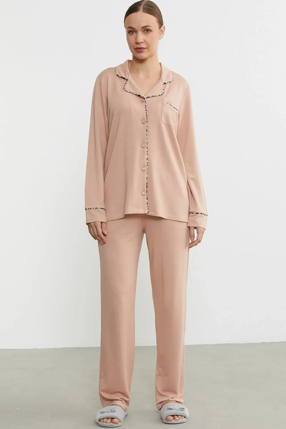 ieg™ Sementa 76444 Düz Renk Gömlek Model Pijama Takım