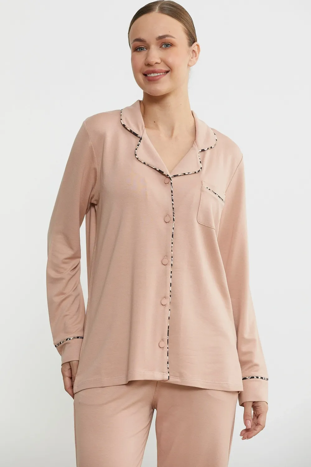 ieg™ Sementa 76444 Düz Renk Gömlek Model Pijama Takım