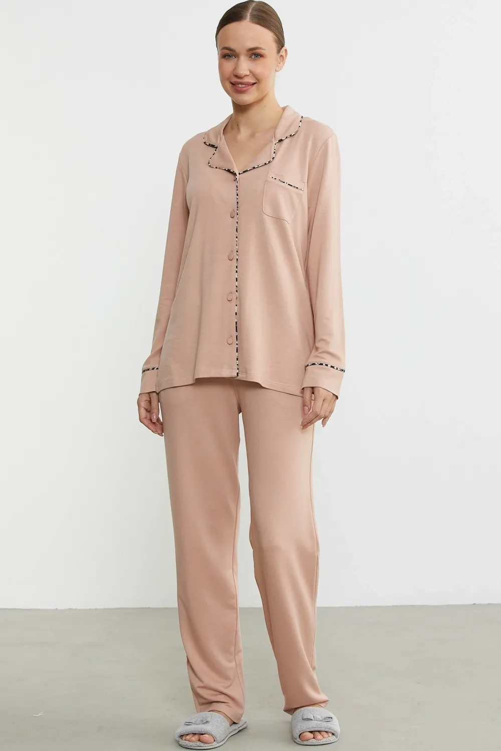 ieg™ Sementa 76444 Düz Renk Gömlek Model Pijama Takım