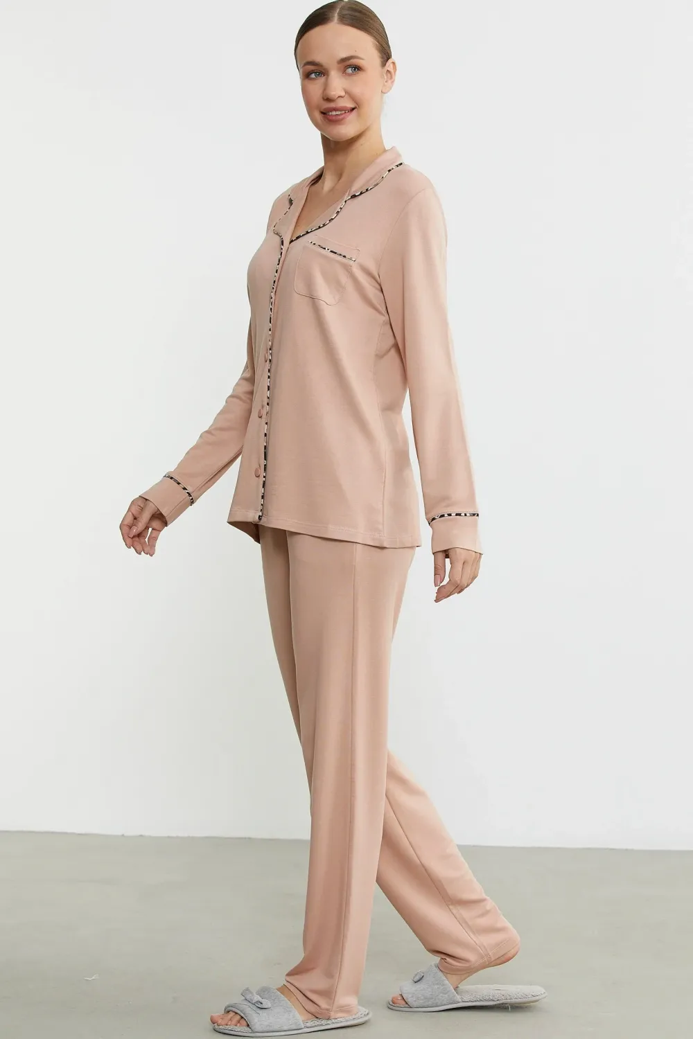 ieg™ Sementa 76444 Düz Renk Gömlek Model Pijama Takım