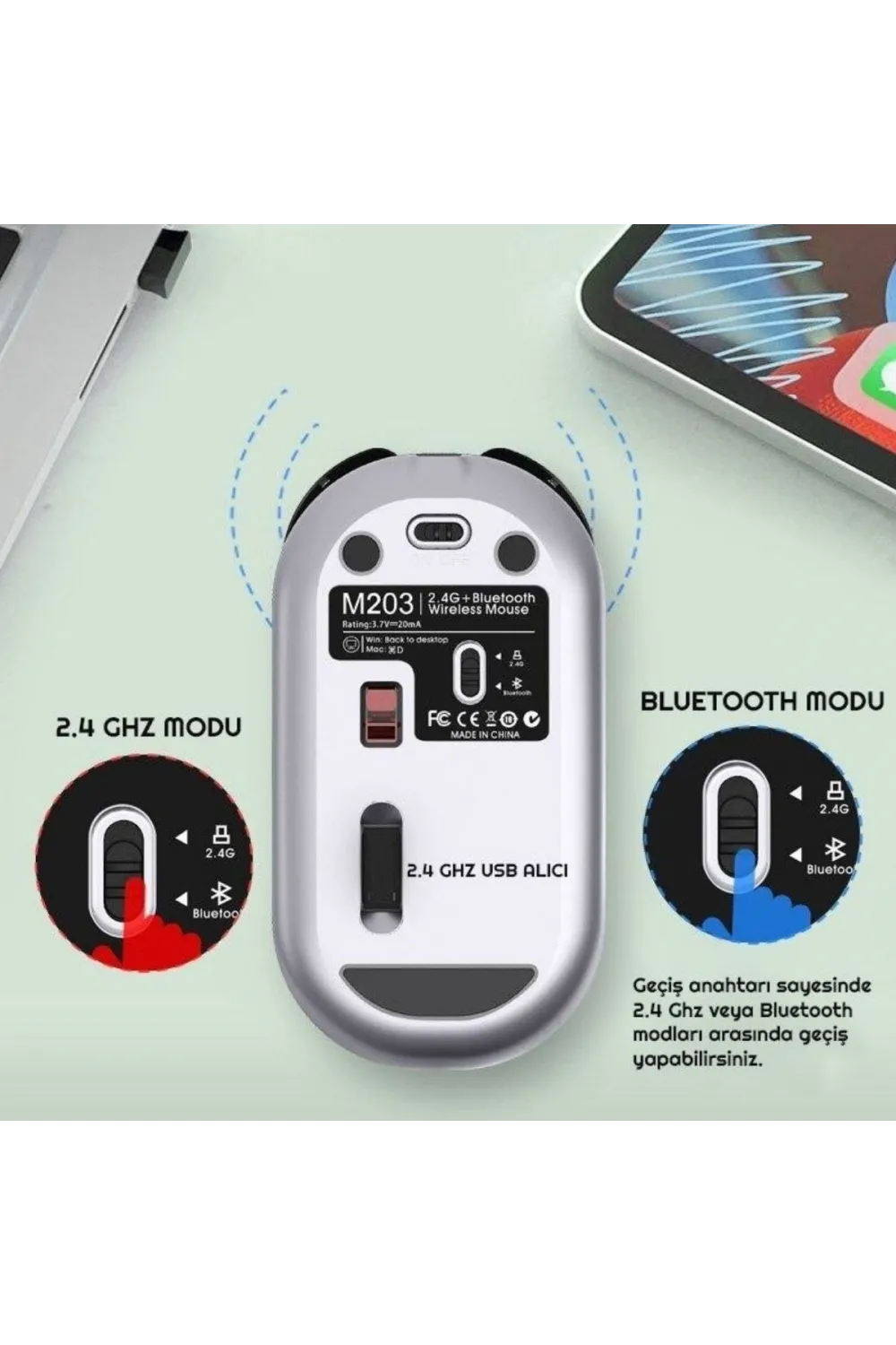 Sessiz Kablosuz Mouse – Wireless Optik Mouse, Sessiz Tıklama, Ergonomik Tasarım