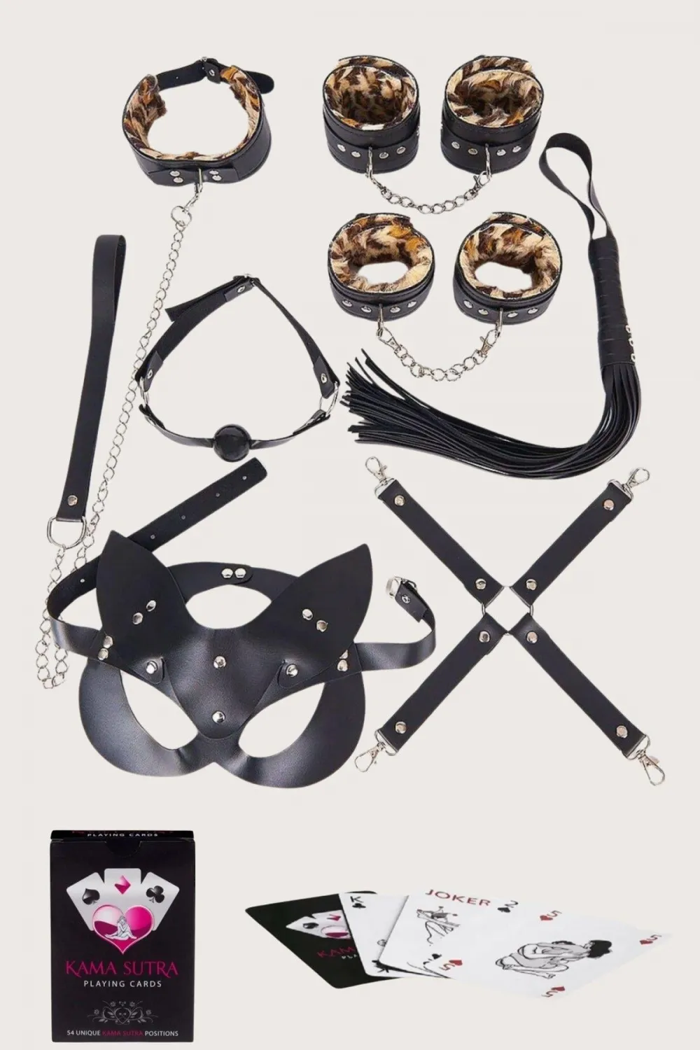 Sexy Görselli Oyun Kartı Kama Sutra 7li Leopar Harness Set
