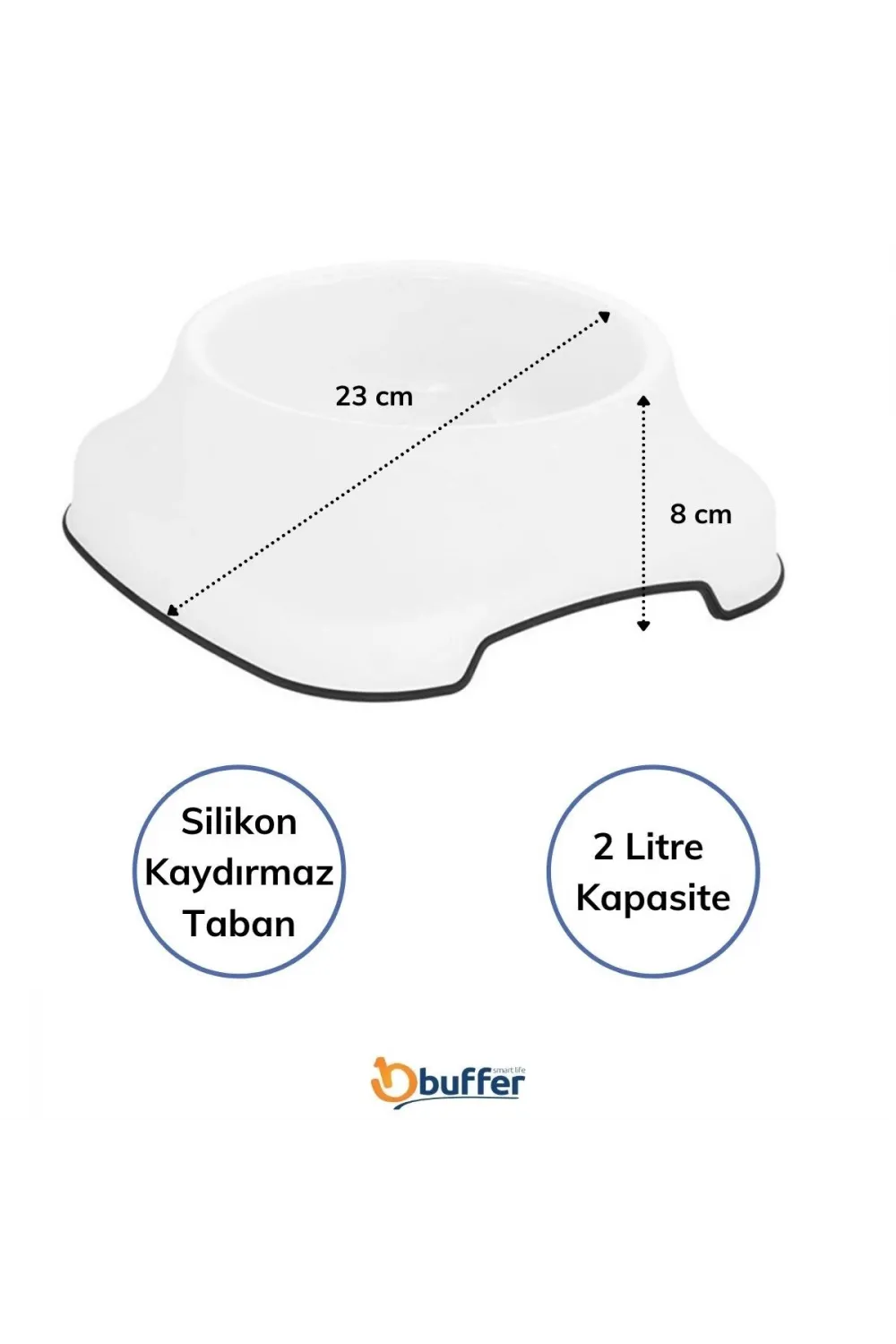 Silikon Kaydırmaz Taban Plastik Kedi ve Köpek Mama ve Su Kabı 2 L