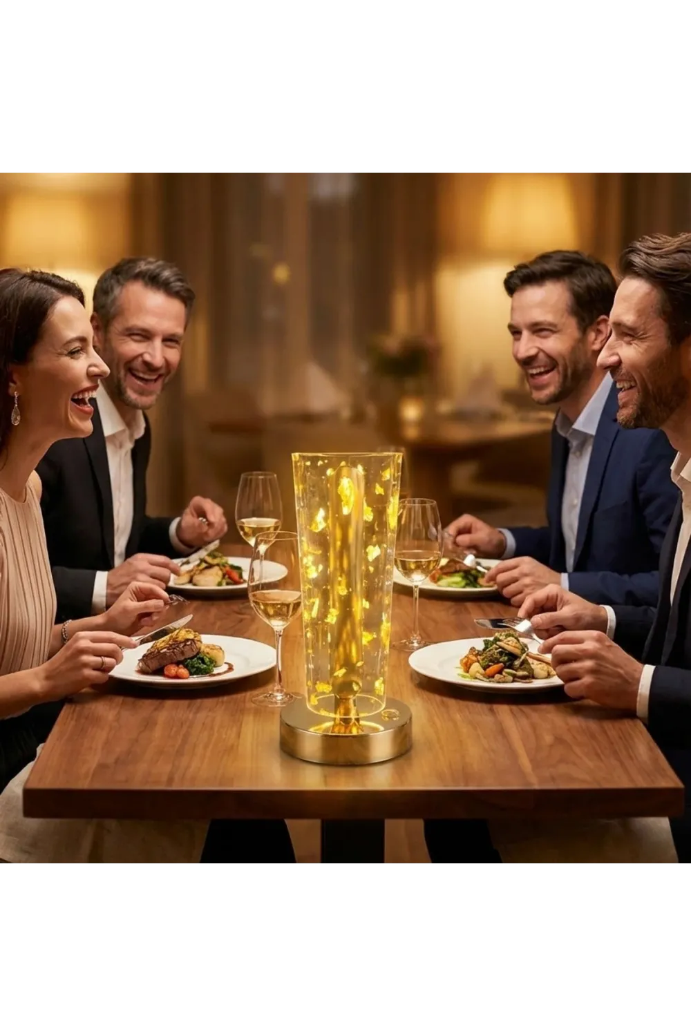 Silindirik Kristal Altın Toz Model LED Masa Lambası – Gold Tabanlı, Dokunmatik, 3 Renk Işık Modlu, Şarjlı Modern Dekoratif Gece Lambası