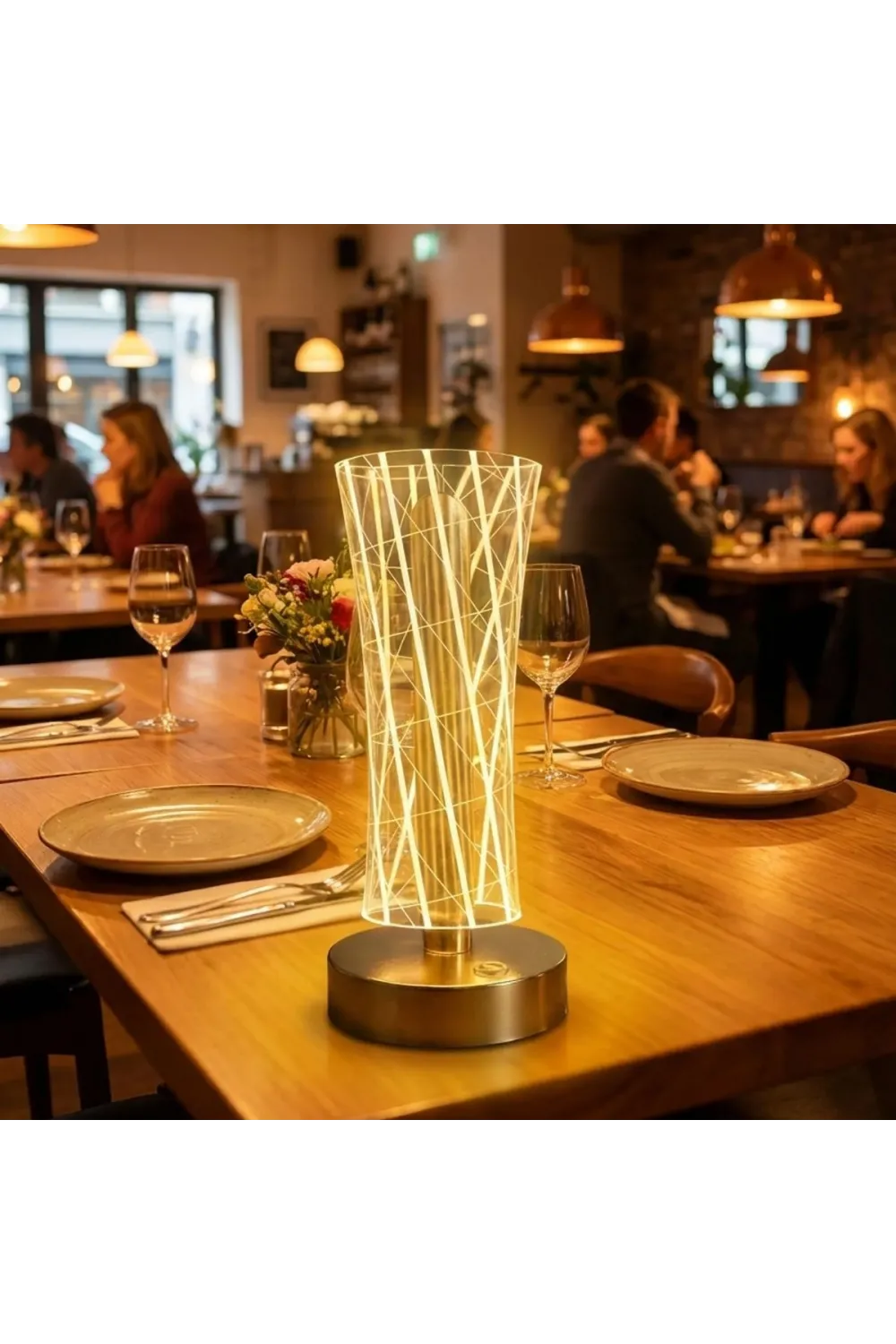 Silindirik Kristal Çizgi Model LED Masa Lambası – Gold Tabanlı, Dokunmatik, 3 Renk Işık Modlu, Şarjlı Modern Dekoratif Gece Lambası