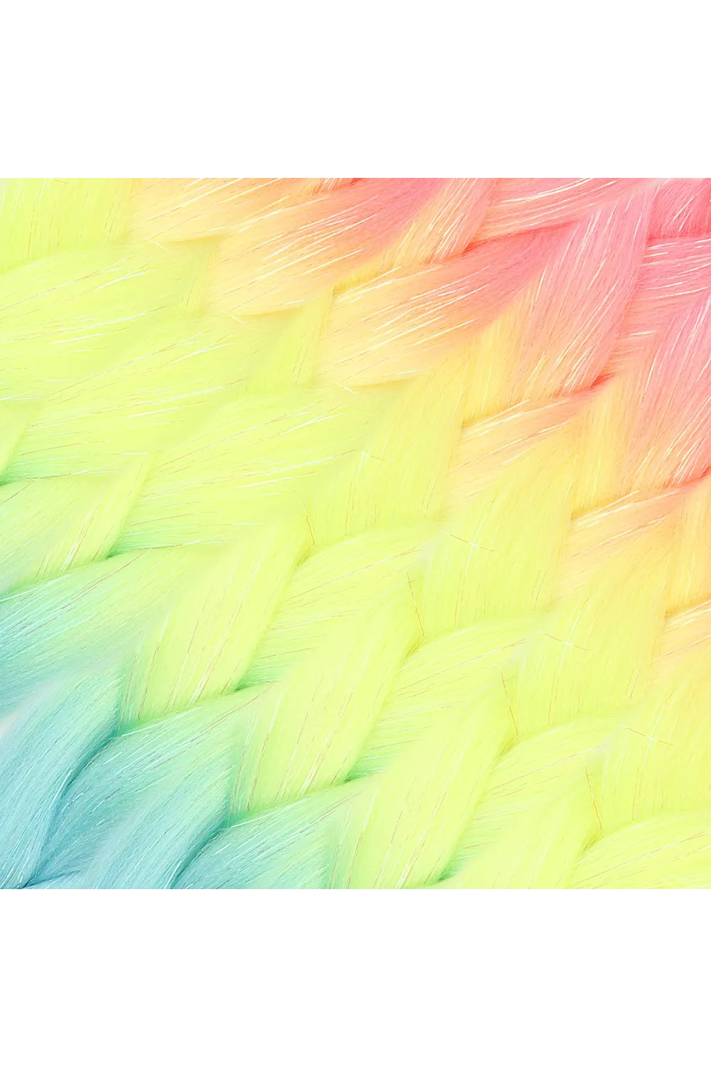 Simli Fuşya / Neon Sarı / Açık Mavi Ombreli Örgülük Saç 100 Gr.