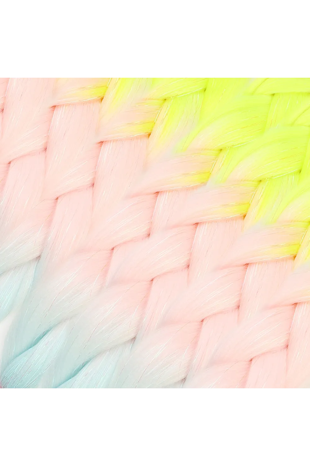 Simli Neon Sarı / Şeker Pembe / Su Yeşili Ombreli Örgülük Saç 100 Gr.