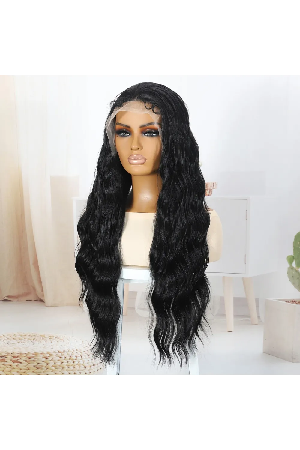 Siyah Bebek Saçlı Fiber Sentetik Tül Peruk