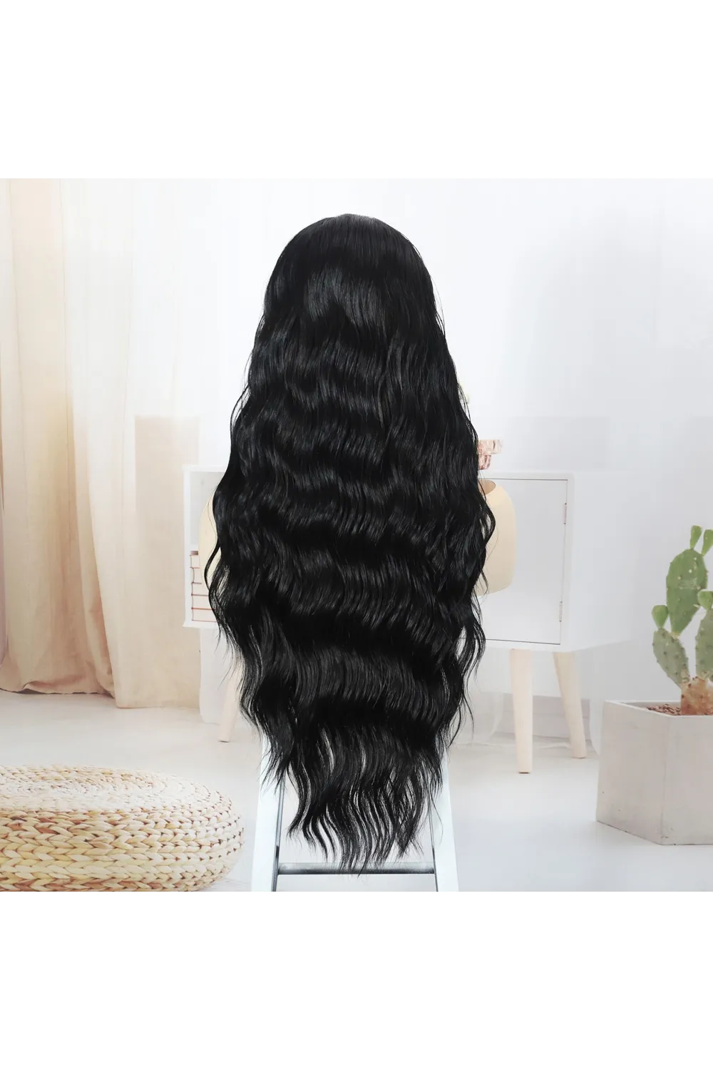 Siyah Bebek Saçlı Fiber Sentetik Tül Peruk