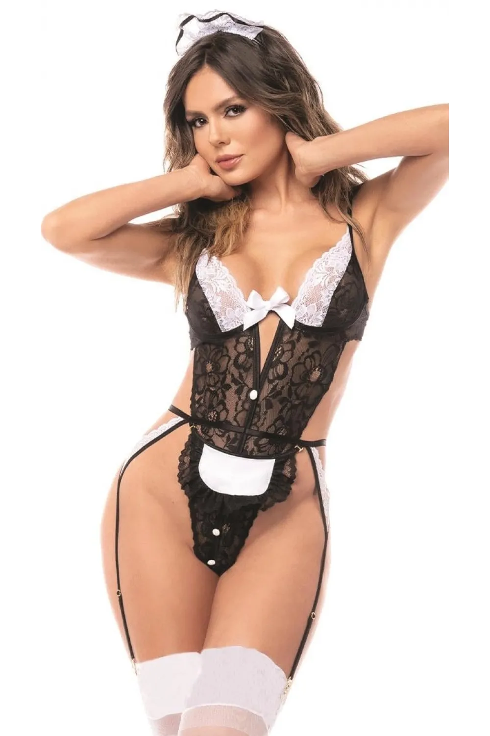 Siyah Dantelli Fantezi Body Hizmetçi Kostümü