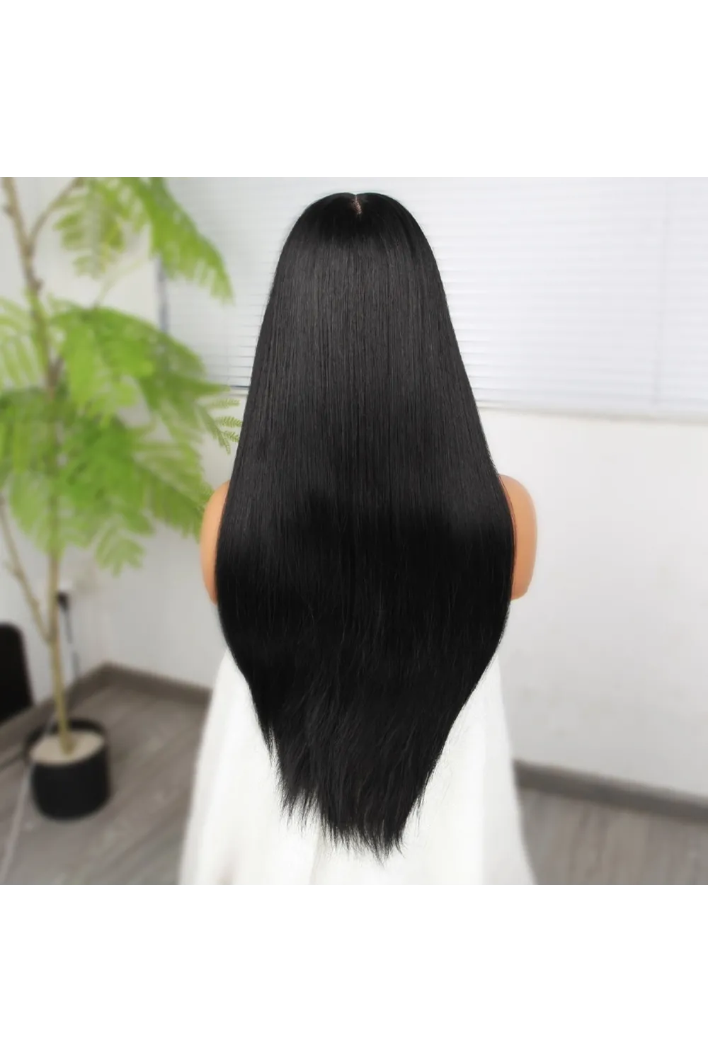Siyah Fiber Sentetik Düz Tül Peruk