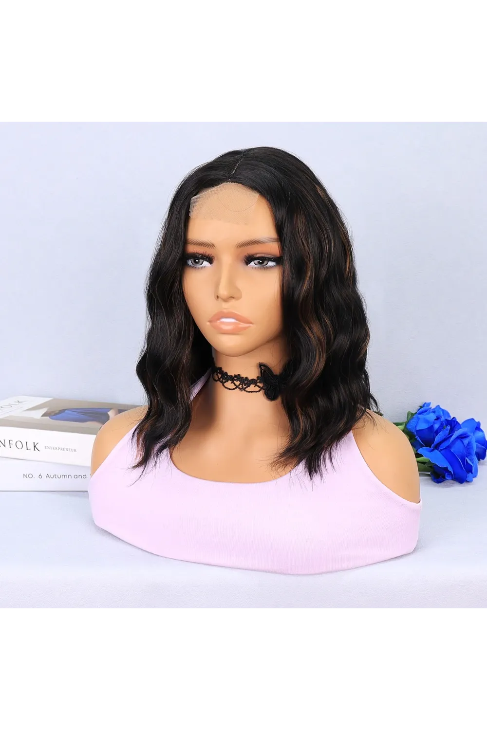 Siyah Karamel Işıltılı Fiber Sentetik Tül Peruk