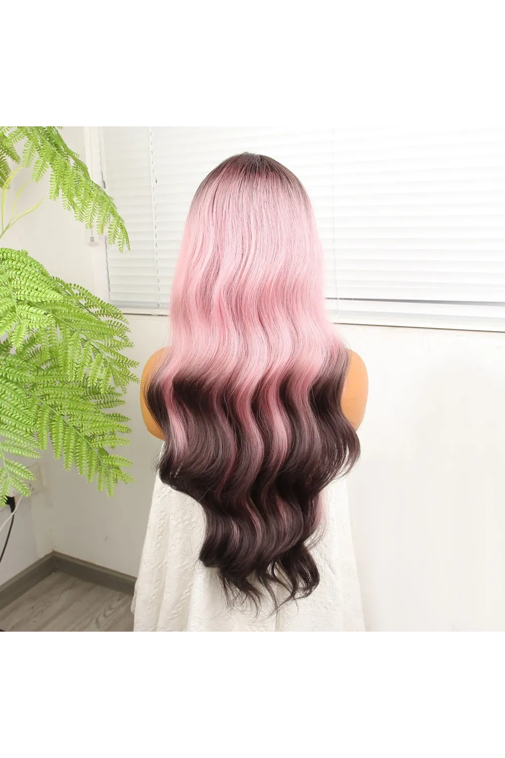 Siyah Pembe Ombre Fiber Sentetik Tül Peruk